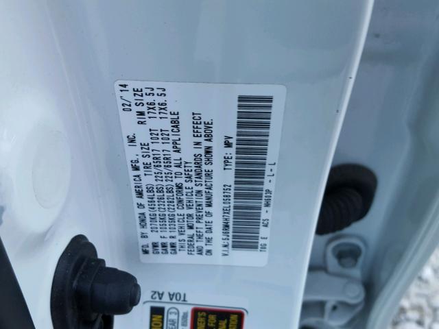 5J6RM4H7XEL058752 - 2014 HONDA CR-V EXL WHITE photo 10