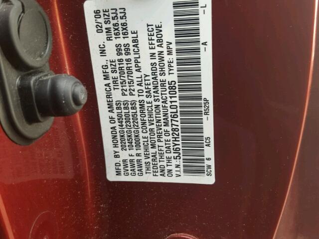 5J6YH28776L011085 - 2006 HONDA ELEMENT EX RED photo 10