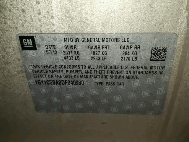 1G11C5SA8DF340930 - 2013 CHEVROLET MALIBU 1LT 金色 照片 10