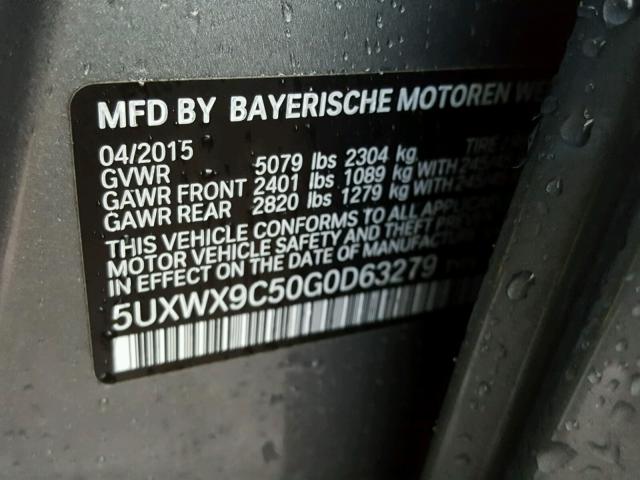 5UXWX9C50G0D63279 - 2016 BMW X3 XDRIVE2 GRAY photo 10