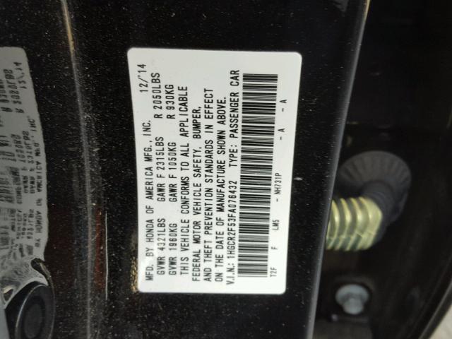 1HGCR2F53FA076432 - 2015 HONDA ACCORD SPO BLACK photo 10