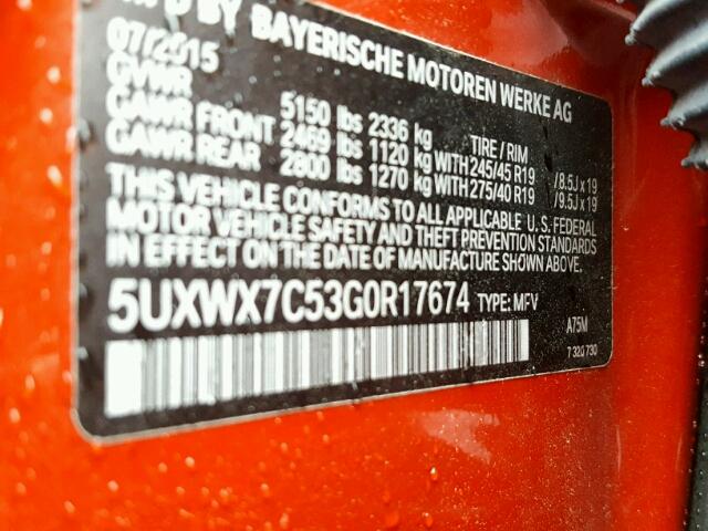 5UXWX7C53G0R17674 - 2016 BMW X3 XDRIVE3 RED photo 10