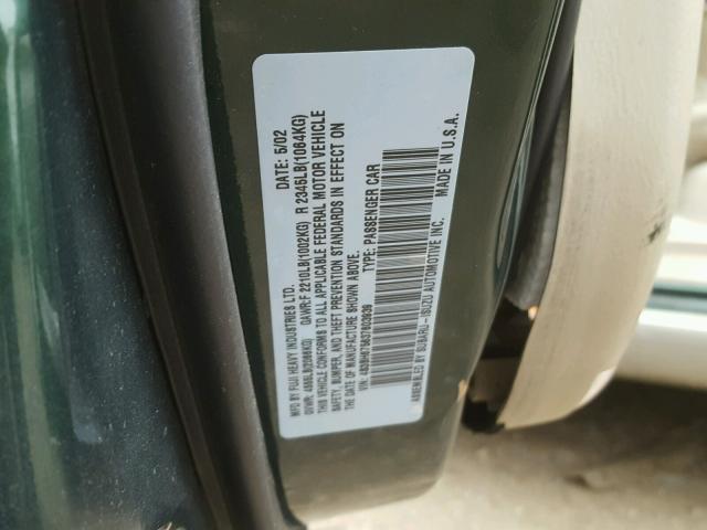 4S3BH675637603939 - 2003 SUBARU LEGACY OUT GREEN photo 10