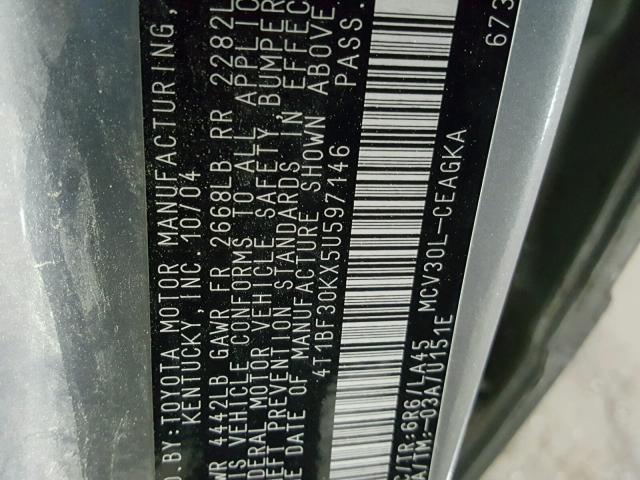 4T1BF30KX5U597146 - 2005 TOYOTA CAMRY LE SILVER photo 10