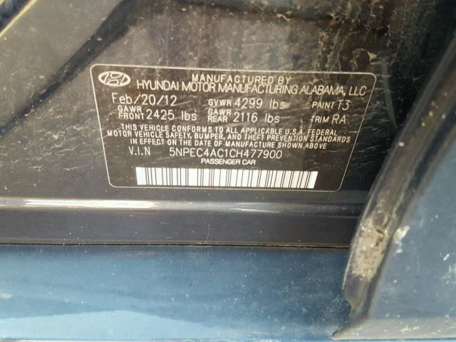 5NPEC4AC1CH477900 - 2012 HYUNDAI SONATA SE BLUE photo 10