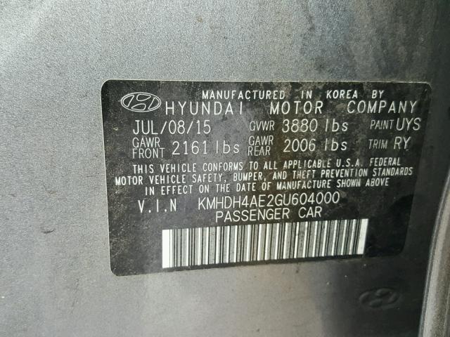 KMHDH4AE2GU604000 - 2016 HYUNDAI ELANTRA SE SILVER photo 10