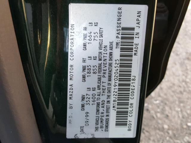 JM1BJ2219Y0204525 - 2000 MAZDA PROTEGE ES 绿色 照片 10