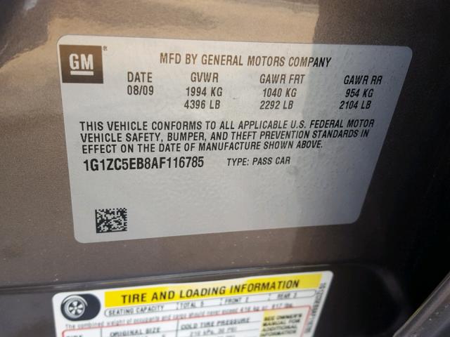 1G1ZC5EB8AF116785 - 2010 CHEVROLET MALIBU 1LT BROWN photo 10