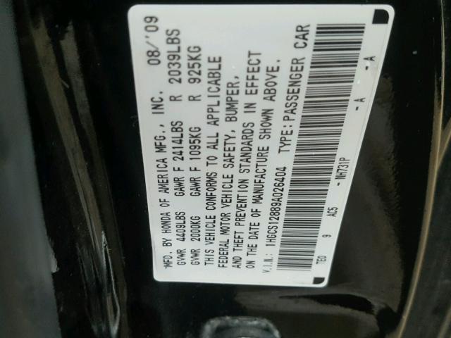 1HGCS12889A026404 - 2009 HONDA ACCORD EXL BLACK photo 10