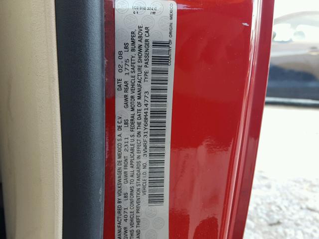3VWRF31Y68M414773 - 2008 VOLKSWAGEN NEW BEETLE 红色 照片 10