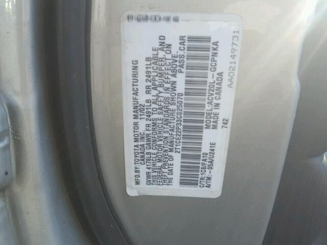 2T1CE22P33C025070 - 2003 TOYOTA CAMRY SOLA SILVER photo 10