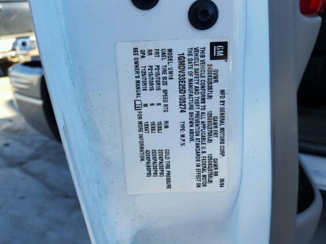 1GMDV33E25D105274 - 2005 PONTIAC MONTANA LU WHITE photo 10