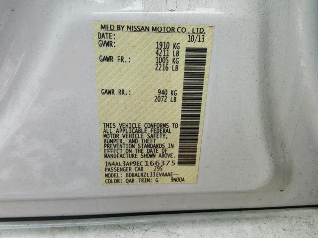 1N4AL3AP9EC166375 - 2014 NISSAN ALTIMA 2.5 WHITE photo 10