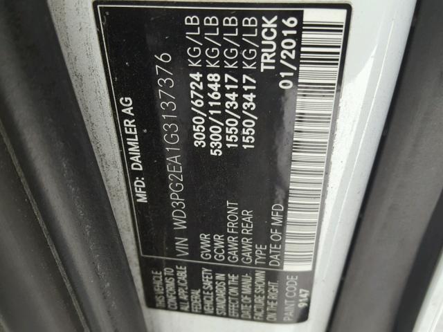 WD3PG2EA1G3137376 - 2016 MERCEDES-BENZ METRIS WHITE photo 10