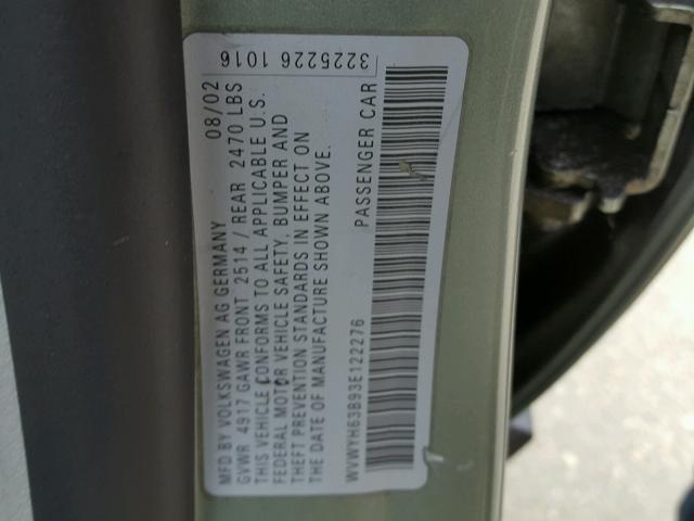 WVWYH63B93E122276 - 2003 VOLKSWAGEN PASSAT GLX 绿色 照片 10