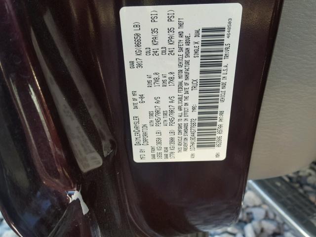 1D7HA18D44S776872 - 2004 DODGE RAM 1500 S MAROON photo 10