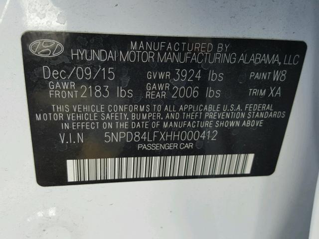 5NPD84LFXHH000412 - 2017 HYUNDAI ELANTRA SE WHITE photo 10