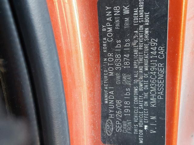 KMHCM36C49U114492 - 2009 HYUNDAI ACCENT GS ORANGE photo 10