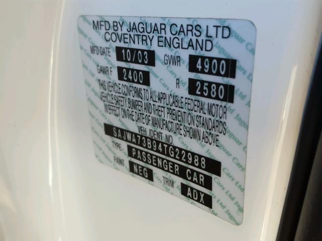 SAJWA73B94TG22988 - 2004 JAGUAR XJR S WHITE photo 10