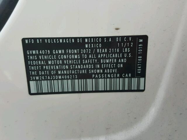 3VW2K7AJ3DM406213 - 2013 VOLKSWAGEN JETTA BASE 白色 照片 10