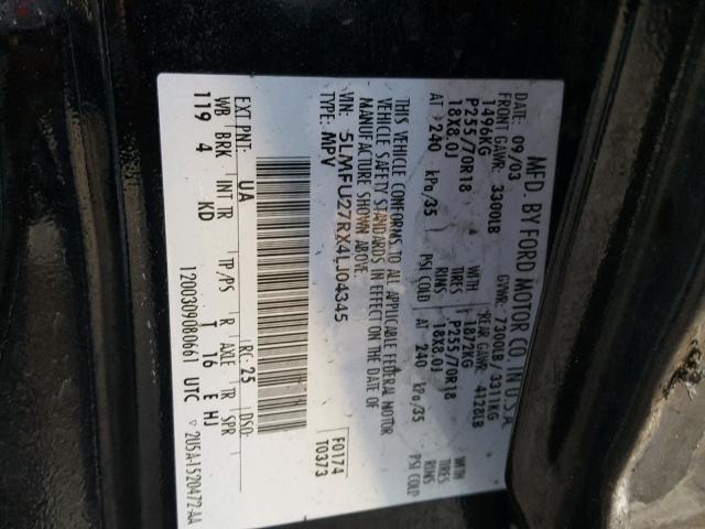 5LMFU27RX4LJ04345 - 2004 LINCOLN NAVIGATOR 黑色 照片 10