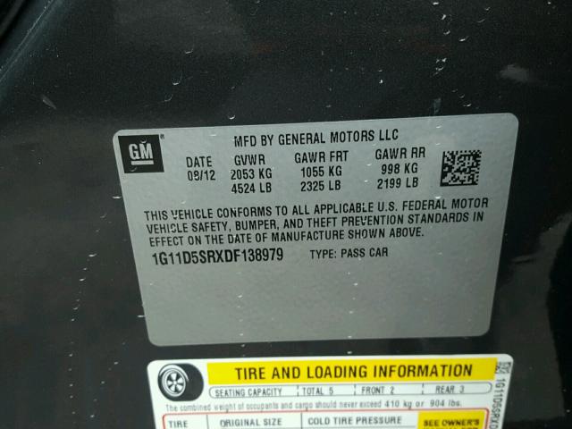 1G11D5SRXDF138979 - 2013 CHEVROLET MALIBU 1LT GRAY photo 10