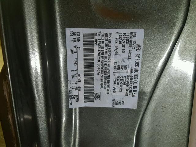 1FMZU70E23UB04076 - 2003 FORD EXPLORER S GREEN photo 10