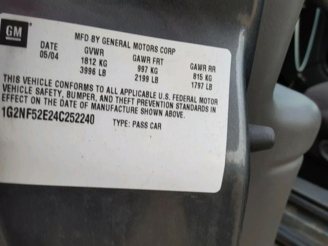 1G2NF52E24C252240 - 2004 PONTIAC GRAND AM S Մոխրագույն լուսանկար 10