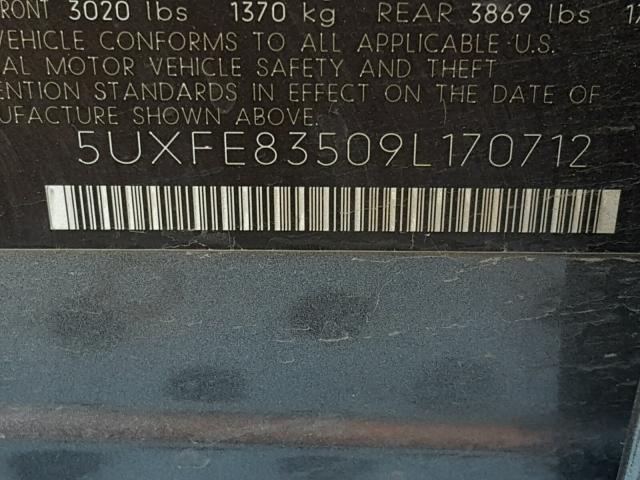 5UXFE83509L170712 - 2009 BMW X5 XDRIVE4 CHARCOAL photo 10