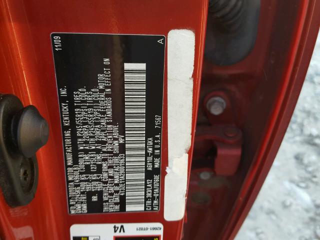 4T3ZE11A29U019633 - 2009 TOYOTA VENZA BASE RED photo 10