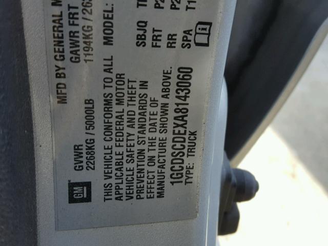 1GCDSCDEXA8143060 - 2010 CHEVROLET COLORADO L SILVER photo 10