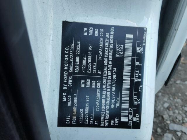 NM0LS7AN8AT006734 - 2010 FORD TRANSIT CO WHITE photo 10