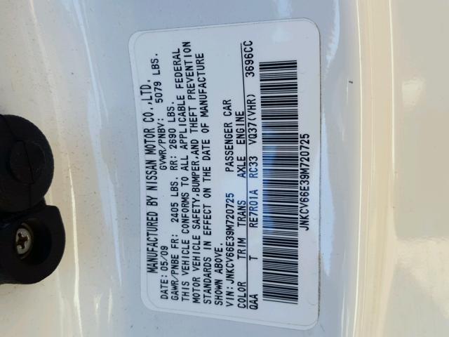 JNKCV66E39M720725 - 2009 INFINITI G37 BASE WHITE photo 10