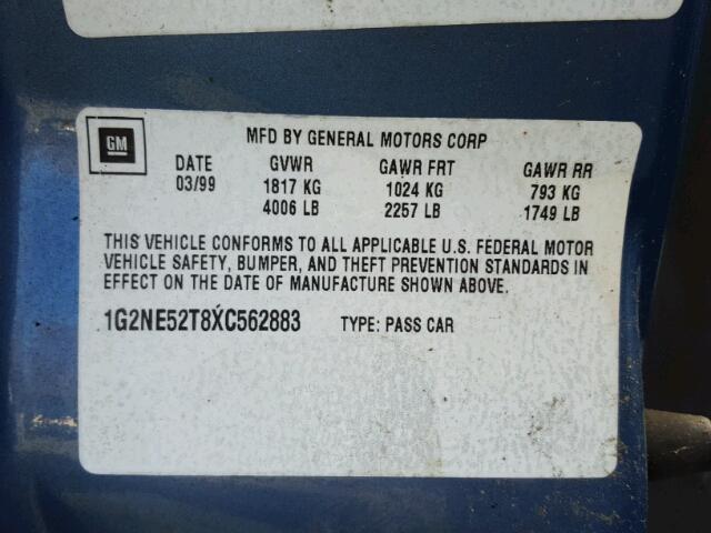 1G2NE52T8XC562883 - 1999 PONTIAC GRAND AM S Mavi foto 10