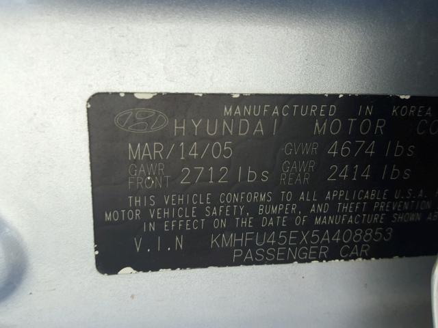 KMHFU45EX5A408853 - 2005 HYUNDAI XG 350 GRAY photo 10