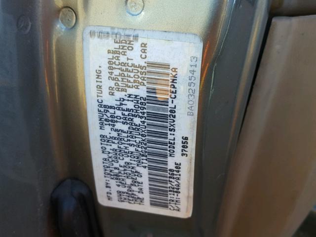 4T1BG22K0XU434982 - 1999 TOYOTA CAMRY CE GRAY photo 10