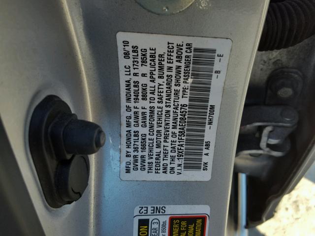 19XFA1F58AE084576 - 2010 HONDA CIVIC LX SILVER photo 10