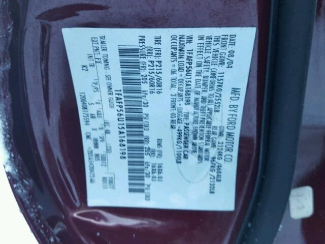 1FAFP56U15A168198 - 2005 FORD TAURUS SEL RED photo 10