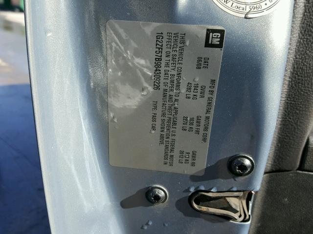 1G2ZF57B984309226 - 2008 PONTIAC G6 VALUE L BLUE photo 10