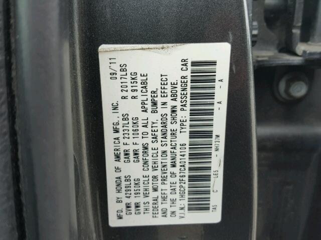 1HGCP2F67CA014106 - 2012 HONDA ACCORD SE CHARCOAL photo 10