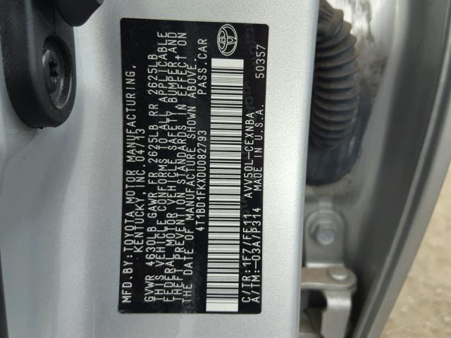 4T1BD1FKXDU082793 - 2013 TOYOTA CAMRY HYBR SILVER photo 10