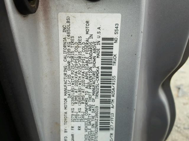 5TETX22N86Z186019 - 2006 TOYOTA TACOMA ACC SILVER photo 10