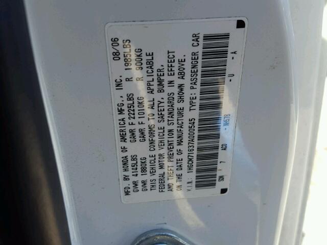 1HGCM71637A000545 - 2007 HONDA ACCORD EX WHITE photo 10