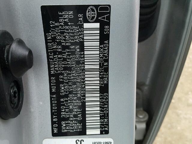 2T1BU4EE8DC961644 - 2013 TOYOTA COROLLA BA SILVER photo 10