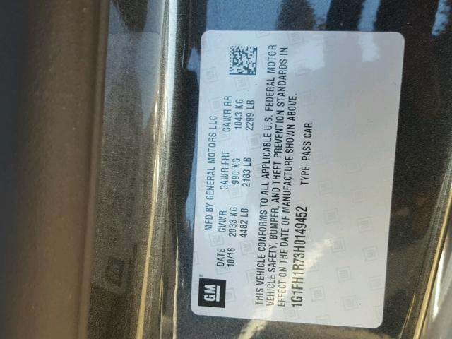 1G1FH1R73H0149452 - 2017 CHEVROLET CAMARO SS Grafito foto 10