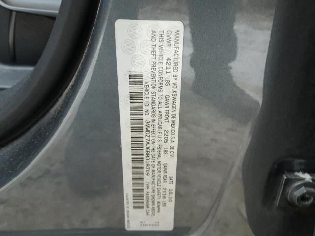 3VWDZ7AJ6BM318709 - 2011 VOLKSWAGEN JETTA SE 灰色 照片 10