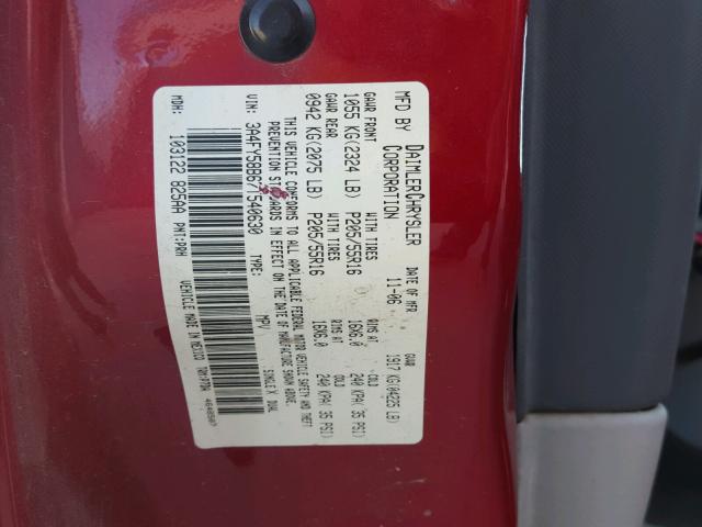 3A4FY58B67T540630 - 2007 CHRYSLER PT CRUISER RED photo 10