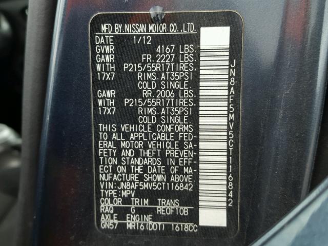 JN8AF5MV5CT116842 - 2012 NISSAN JUKE S BLUE photo 10