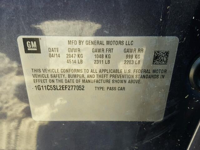 1G11C5SL2EF277052 - 2014 CHEVROLET MALIBU 1LT BLUE photo 10