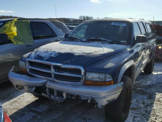 1B7GG42N42S522762 - 2002 DODGE DAKOTA SLT BLUE photo 2